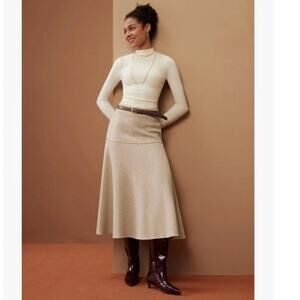 OGL Move Fuzz Luxe Wool-like Flared Midi Skirt Heather Oatmeal XL Light Academia
